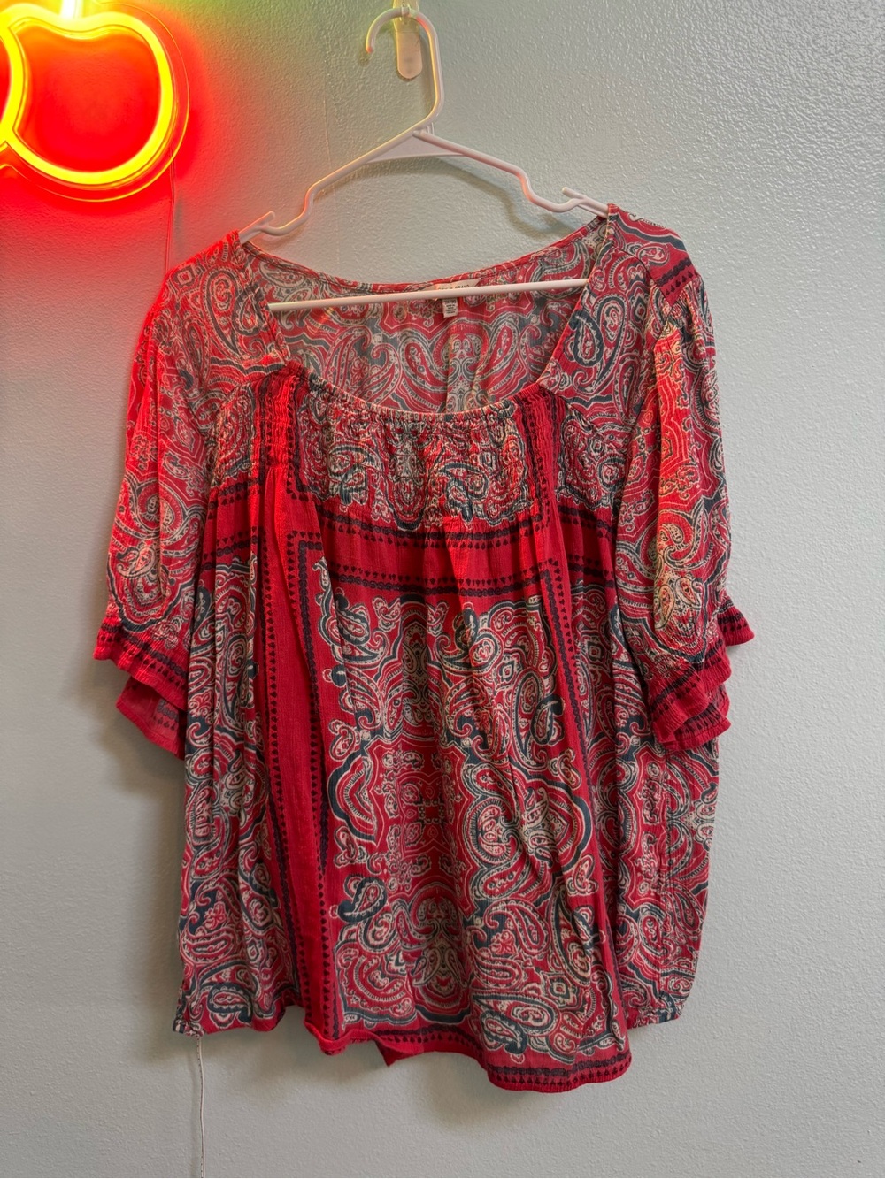 Lucky Red Paisley Peasant Top - Women's Boho Blouse